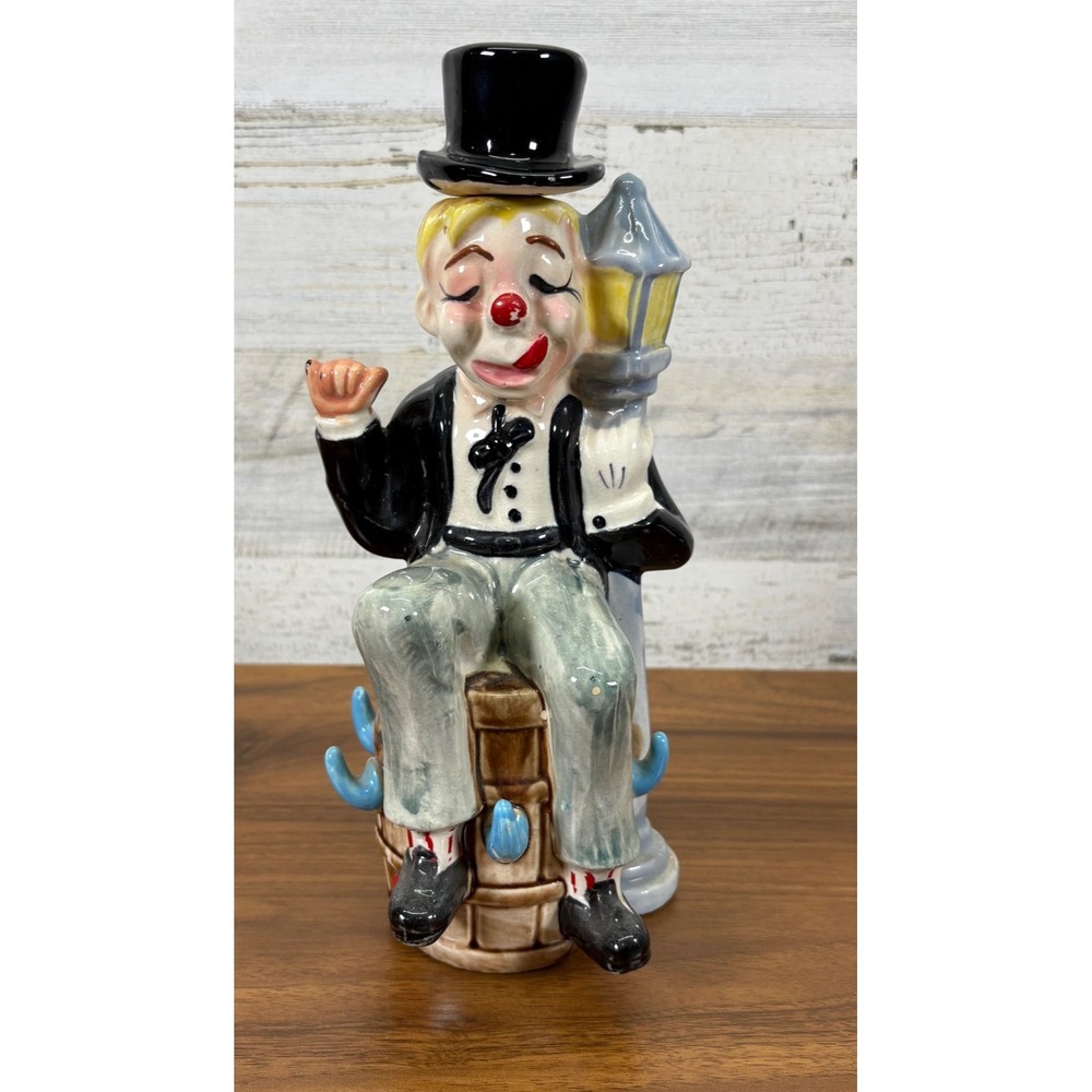 Vintage Clown Hobo Porcelain Decanter ESD Japan 1960's 11" Tall Hand Painted